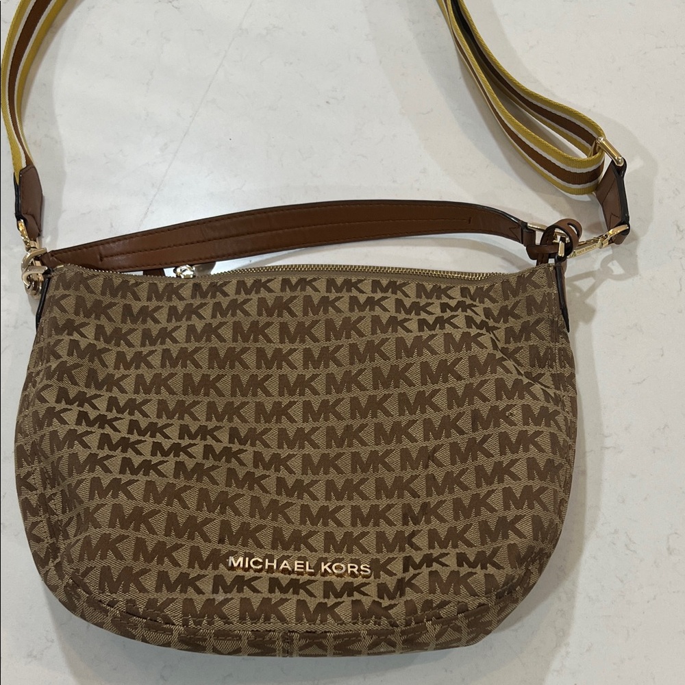 Michael Kors Tan and Brown Logo Shoulder Bag